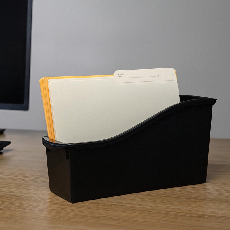 Storex Large Book Bin - Interlocking Plastic Organizer for Home, Office, and Work Space - Black, 6-Pack (70109E06C) - Image 5